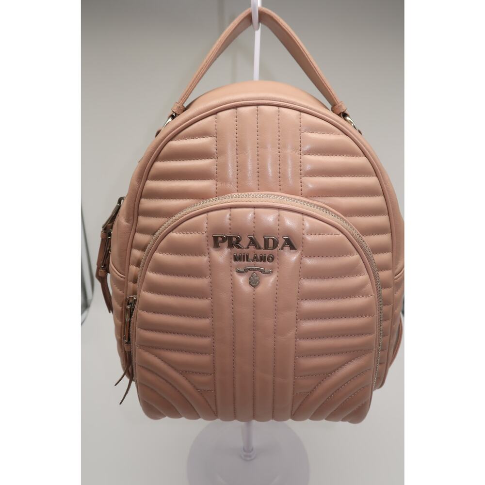 Prada Milano Diagramme Zip-Around Backpack Pink Leather Logo Accent - Picture 2 of 16